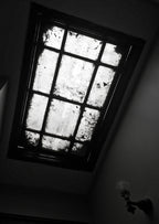 rare and hard to find completely intact c. 1909 exterior residential compact double-pitched metal wire glass rooftop skylight with nicely aged copper flashings and ventilator