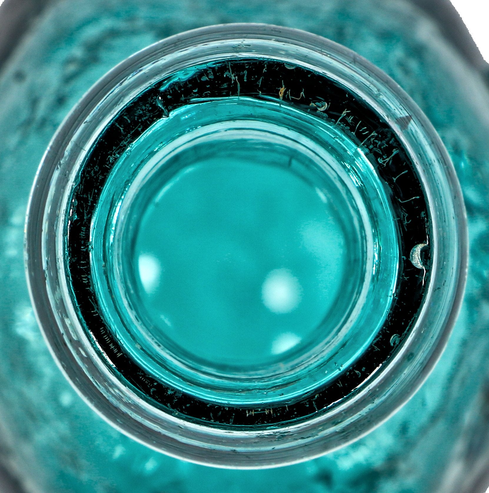 remarkably rare and seldom found original mid-1840's light aqua blue "superior" six-sided tenpin chicago soda or mineral water glass bottle with crude short tapered top