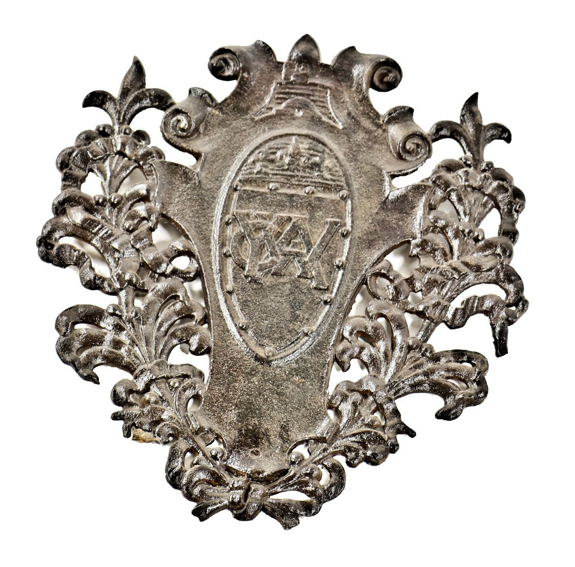 one of three historically important 19th century monogrammed osdel ii-designed chicago y.w.c.a. building interior ornamental cast iron elevator door grille plaques