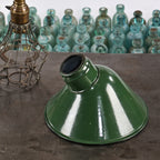early 20th century antique american green porcelain enameled angled type replacement industrial cold-rolled steel reflector with reflective white underside