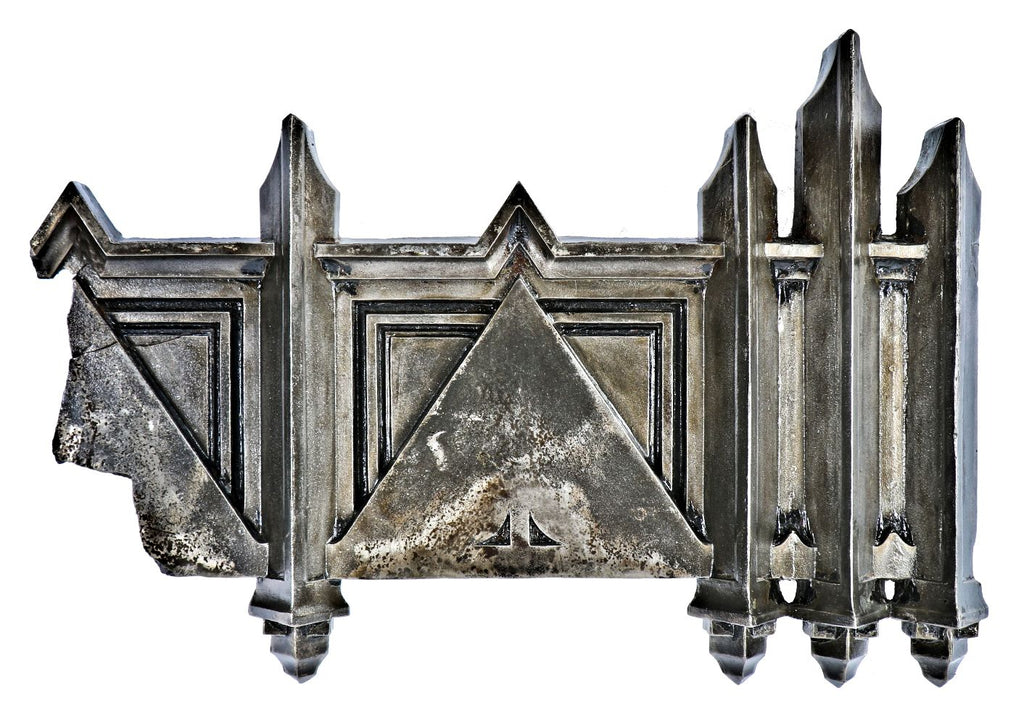 documented c. 1928 original and historically important ornamental cast iron exterior facade "stop and shop" building frieze fragment designed by hugh garden