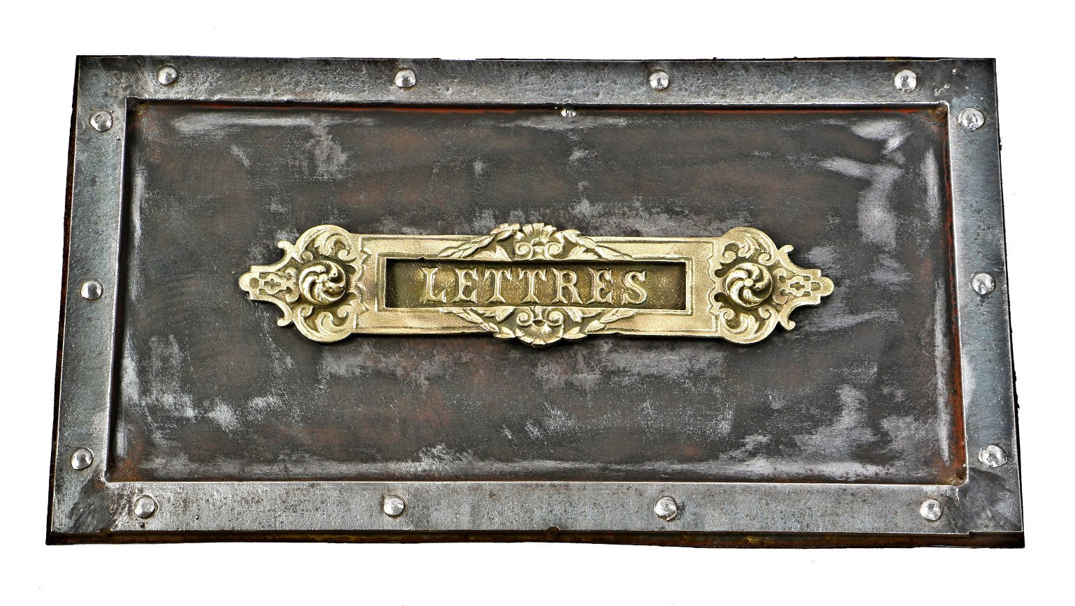 late 19th ornamental refinished wrought iron and cast brass new york city mansion exterior entrance gate door letter or mail slot segment imported from paris