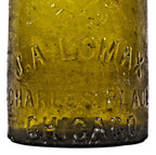 hard to find antique privy-dug c. 1870-1872 vibrant light olive green glass long neck porter pint bottle manufactured for chicago bottling giant john lomax