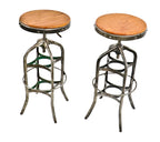 completely refinished antique american industrial "no. 621" fully adjustable "uhl art steel" revolving seat stool with a four-legged riveted joint pressed and folded steel base