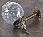 completely intact c. 1920's antique american "midland chemical company" embossed clear glass wall-mount lavatory soap dispenser with cast brass bracket and nozzle