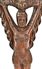 original c. 1930's antique american art deco style figural "flapper girl" carved solid walnut wood chair or possibly table leg with largely intact varnished finish