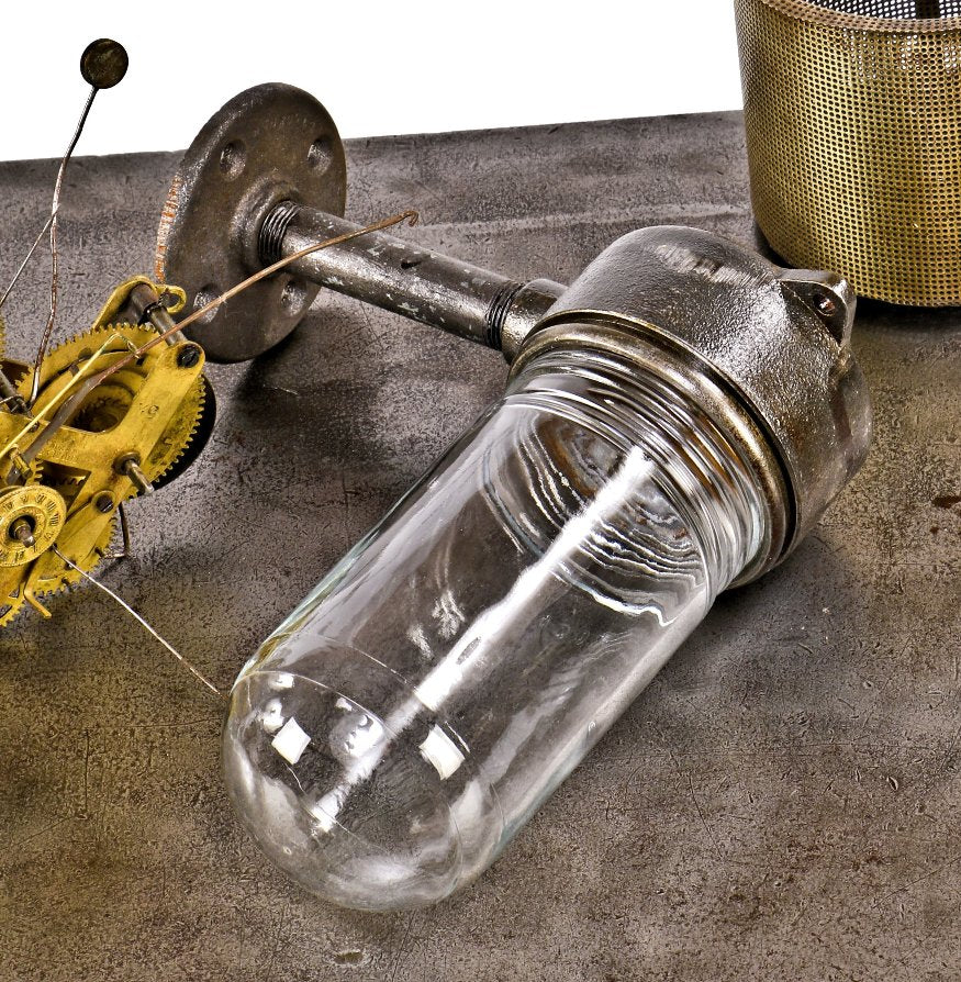 original early 20th century antique american industrial appleton cast iron flush mount wall or ceiling condulet light fixture salvaged from the cook county hospital power plant