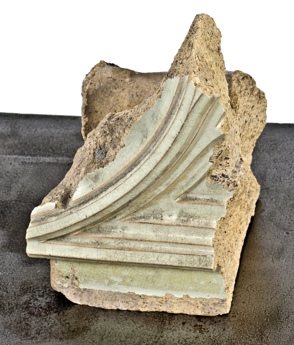 single historically important original documented late 19th century exterior reliance building facade curtain wall terra cotta fragment with an allover crazed finish