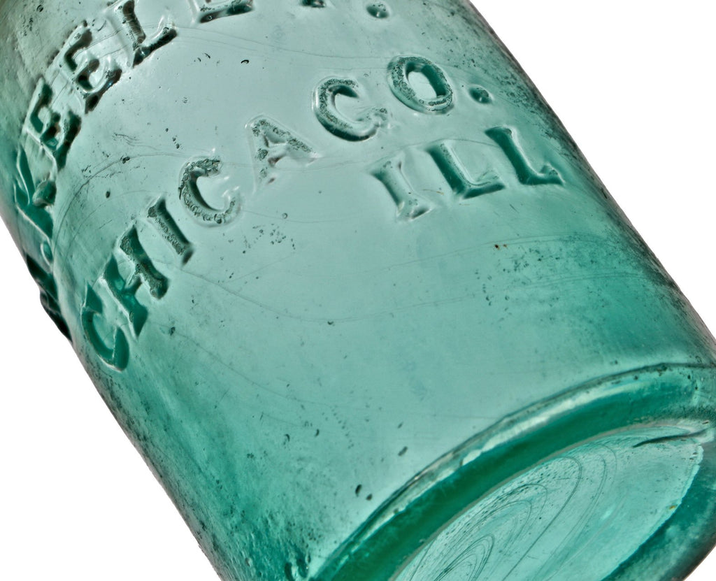 rare and intact 1850's antique american iron pontiled vibrant blue aqua soda or mineral water bottle manufactured for chicago bottler michael keeley