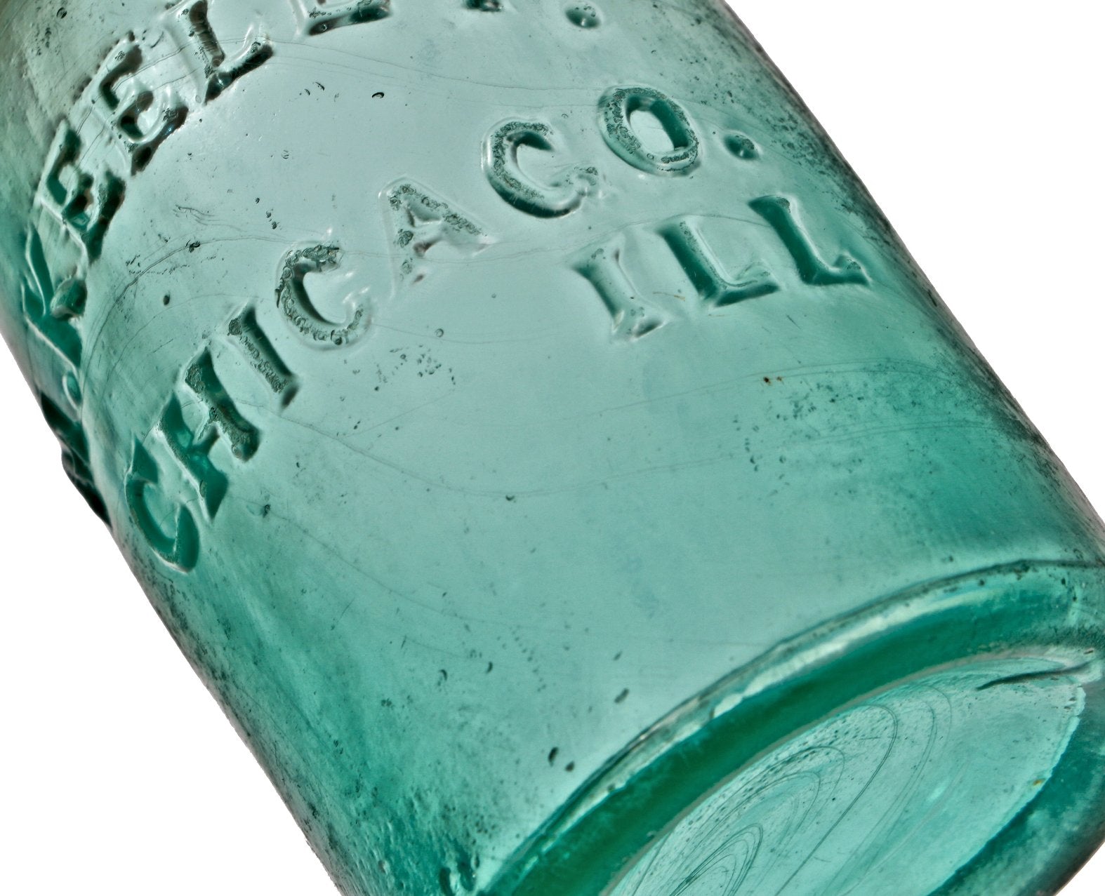 rare and intact 1850's antique american iron pontiled vibrant blue aqua soda or mineral water bottle manufactured for chicago bottler michael keeley