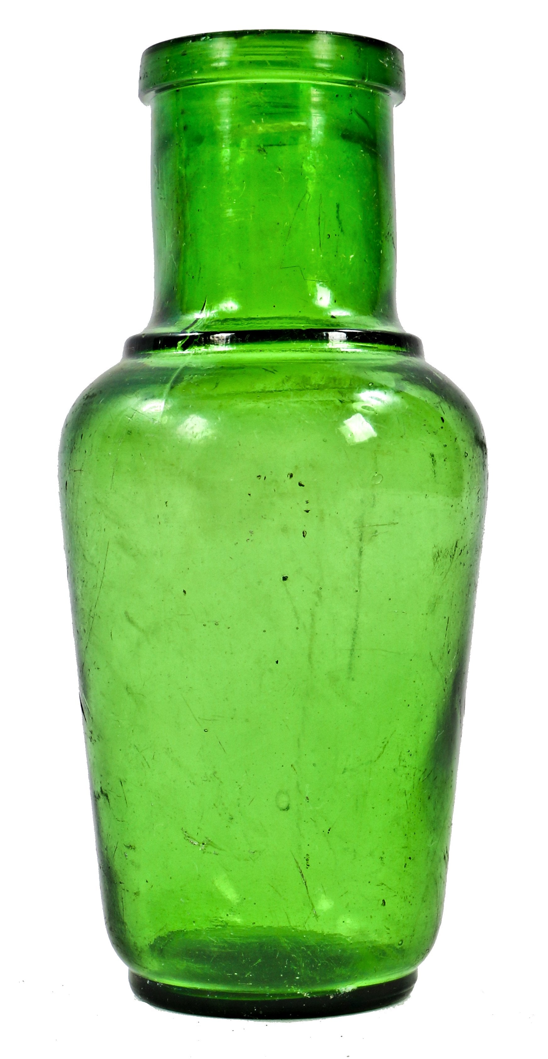 hard to find intact and all original late nineteenth century american diminutive green glass utility jar dug from a chicago area dumpsite.
