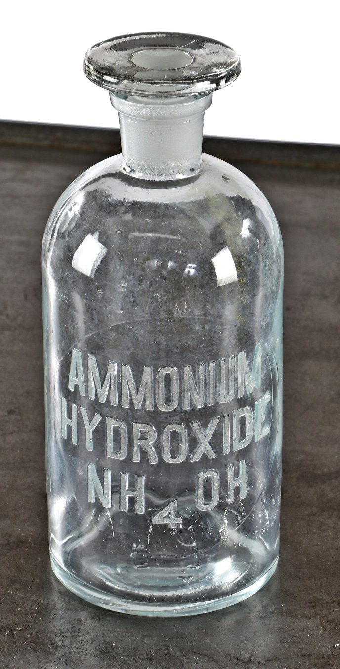 oversized all original c. 1920's-1930's antique american medical research laboratory deeply embossed letter reagent bottle with intact ground glass stopper