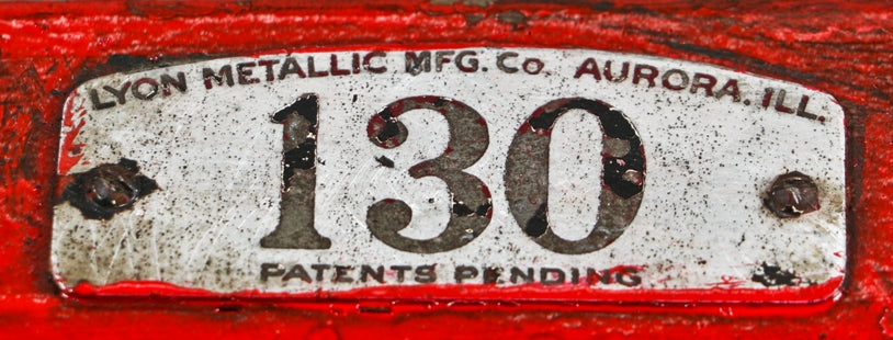 original early 1920's oversized lyon metallic cold-rolled distressed red enameled steel factory locker with louvered doors and overhead compartment