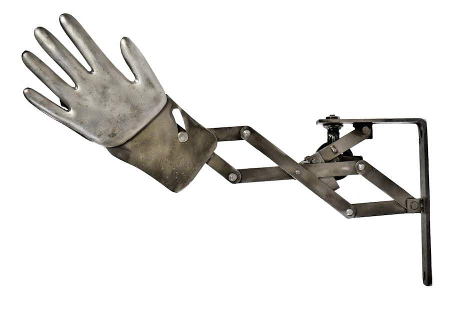 incredibly unique c. 1920's original antique american industrial retractable 'miller" automobile or truck manual hand signal with scissor arm and pulley
