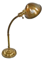 original early 20th century antique american industrial factory foreman's adjustable gooseneck brass desk lamp with harvey hubbell parabolic shade