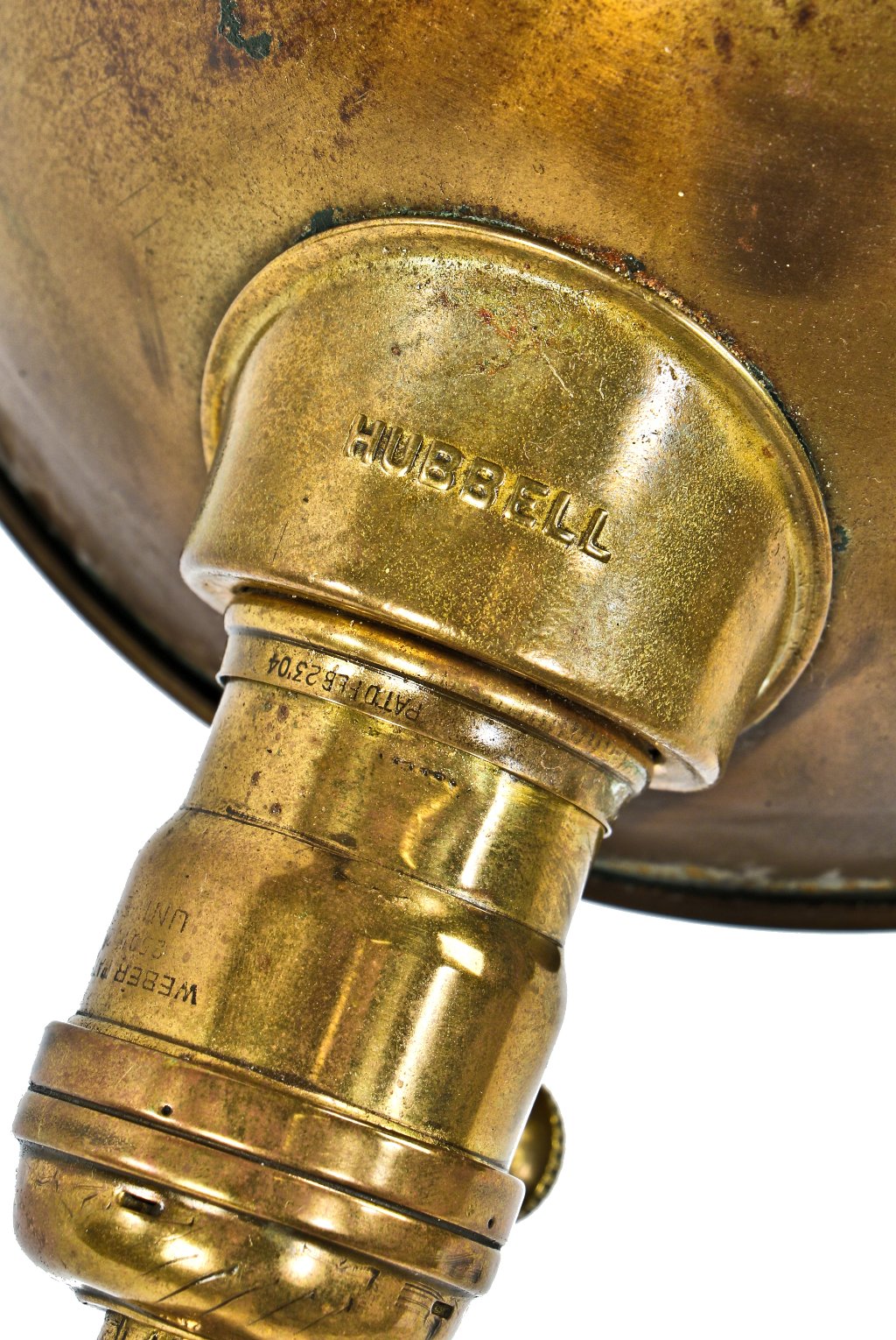 original early 20th century antique american industrial factory foreman's adjustable gooseneck brass desk lamp with harvey hubbell parabolic shade