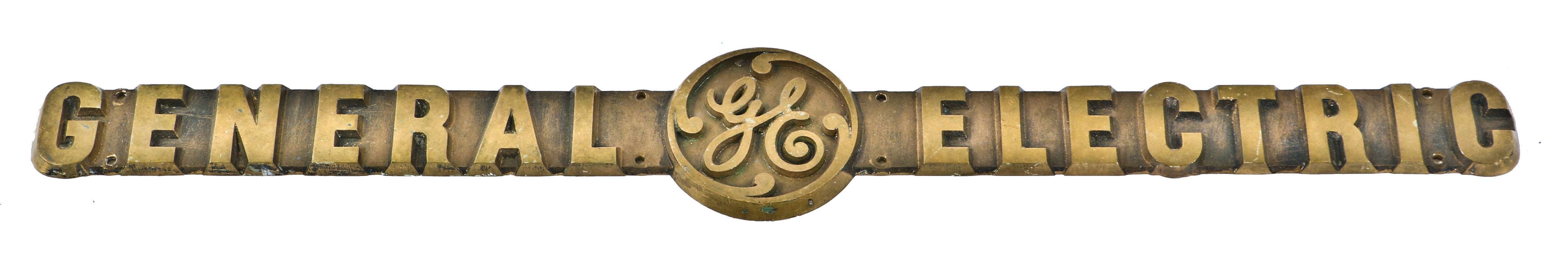 single-sided c. 1930's american depression era oversized cast bronze general electric railroad locomotive plaque with fanciful centrally located monogram