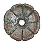single late 19th century oversized ornamental circular-shaped american victorian era exterior chicago building facade i-beam girder floral rosette with traces of original paint