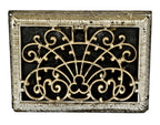 all original and fully functional antique american early 20th century ornamental cast iron single-louvered heat register or grate with metallic silver finish