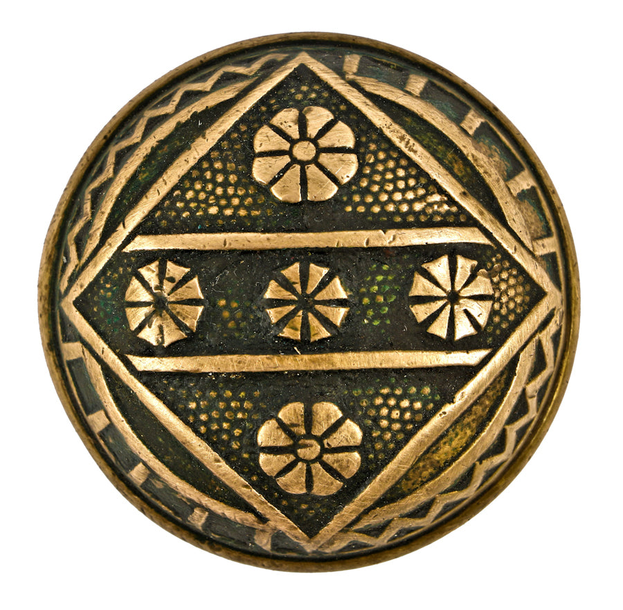 highly desirable c. 1880's antique american eastlake style "geometric" pattern ornamental cast brass dome-shaped passage door handle with banded rim