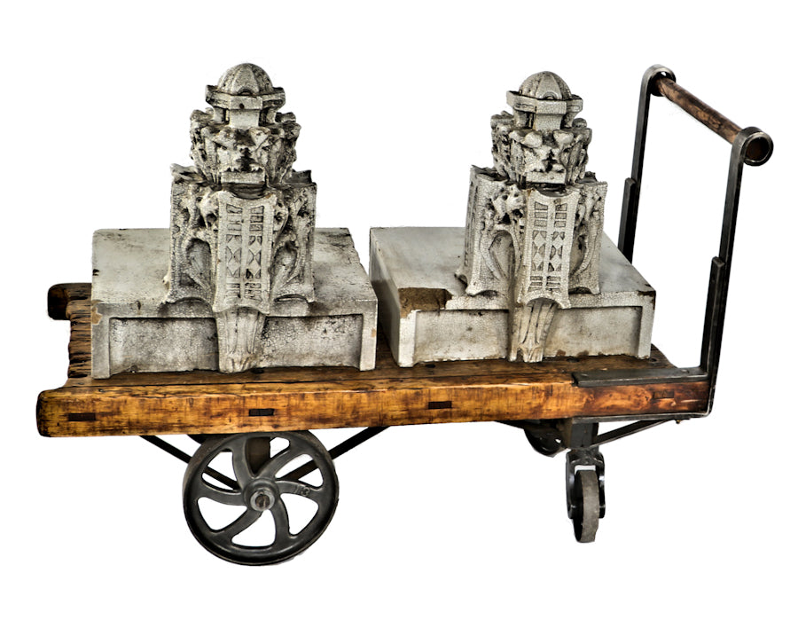 matching set of museum quality early 20th century antique american sullivanesque exterior white glazed terra cotta "finial a510" roofline endcap finials