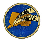 unique all original early 1960's vintage american polychromatic die cut steel circular-shaped connecticut turnpike trailblazer road sign