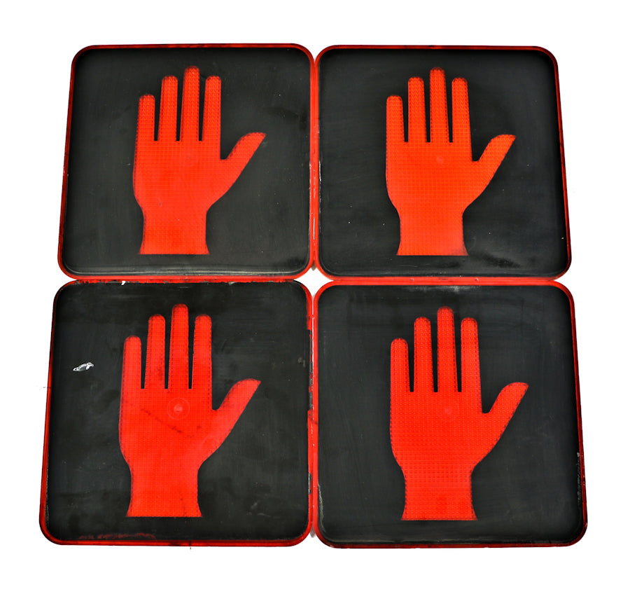 set of four matching unique all original city of chicago street outdoor pedestrian traffic signal light "don't walk" molded plastic pictogram lenses
