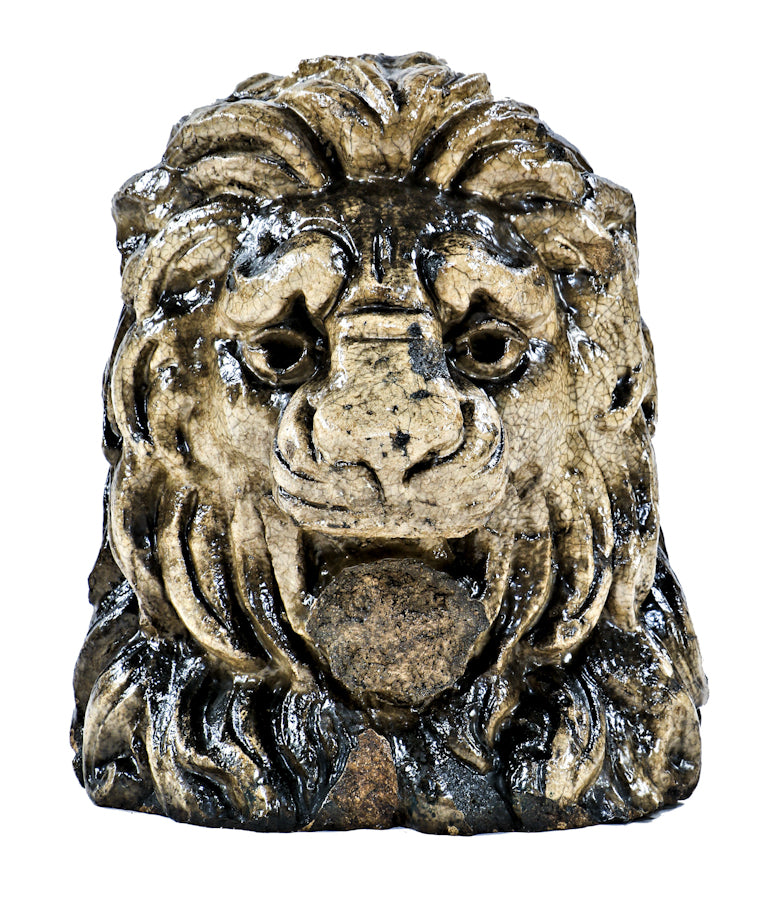 very rare and unusual early 20th century antique american exterior chicago bank building glazed terra cotta figural lion head with all over crazed finish