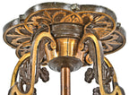original and well-maintained flush mount american depression era slip shade interior residential oversized ceiling fixture with two tone brass-plated finish