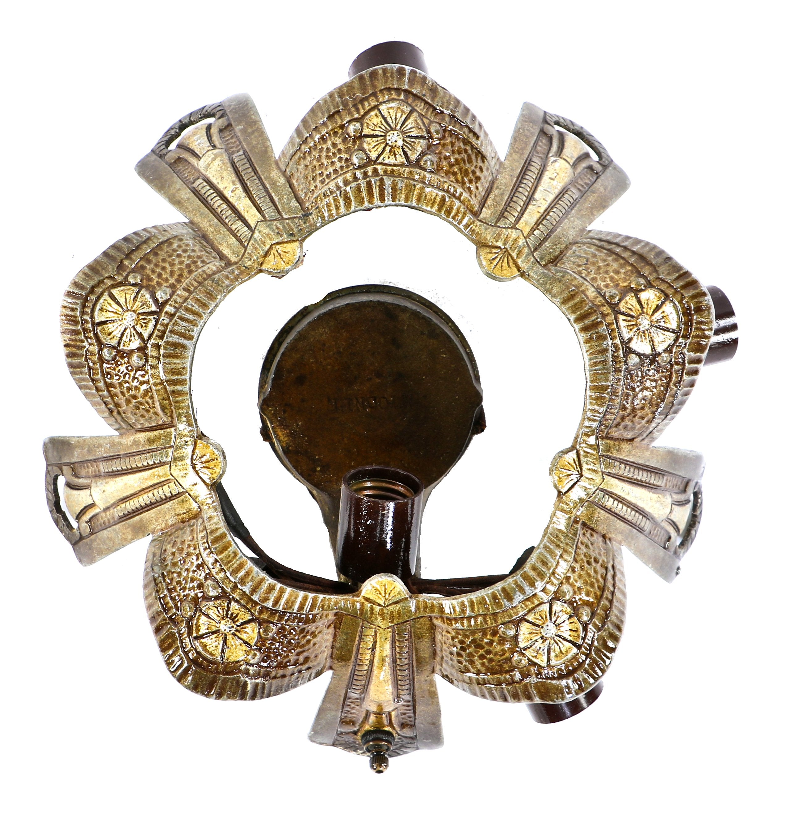 depression era antique american art deco replacement slip shade fixture comprised of aluminum with original leviton sockets and cloth cord wiring