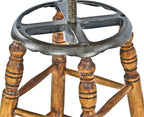 c. 1890's american antique industrial four-legged adjustable height refinished dietzgen birch wood draftsman stool with swivel seat