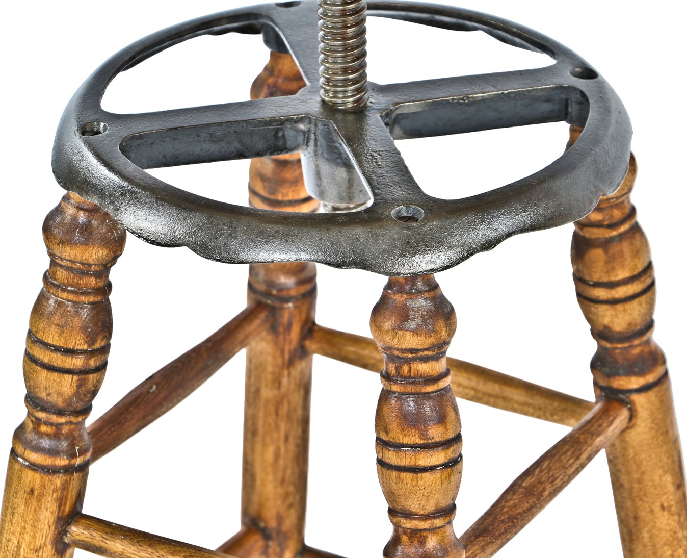 c. 1890's american antique industrial four-legged adjustable height refinished dietzgen birch wood draftsman stool with swivel seat