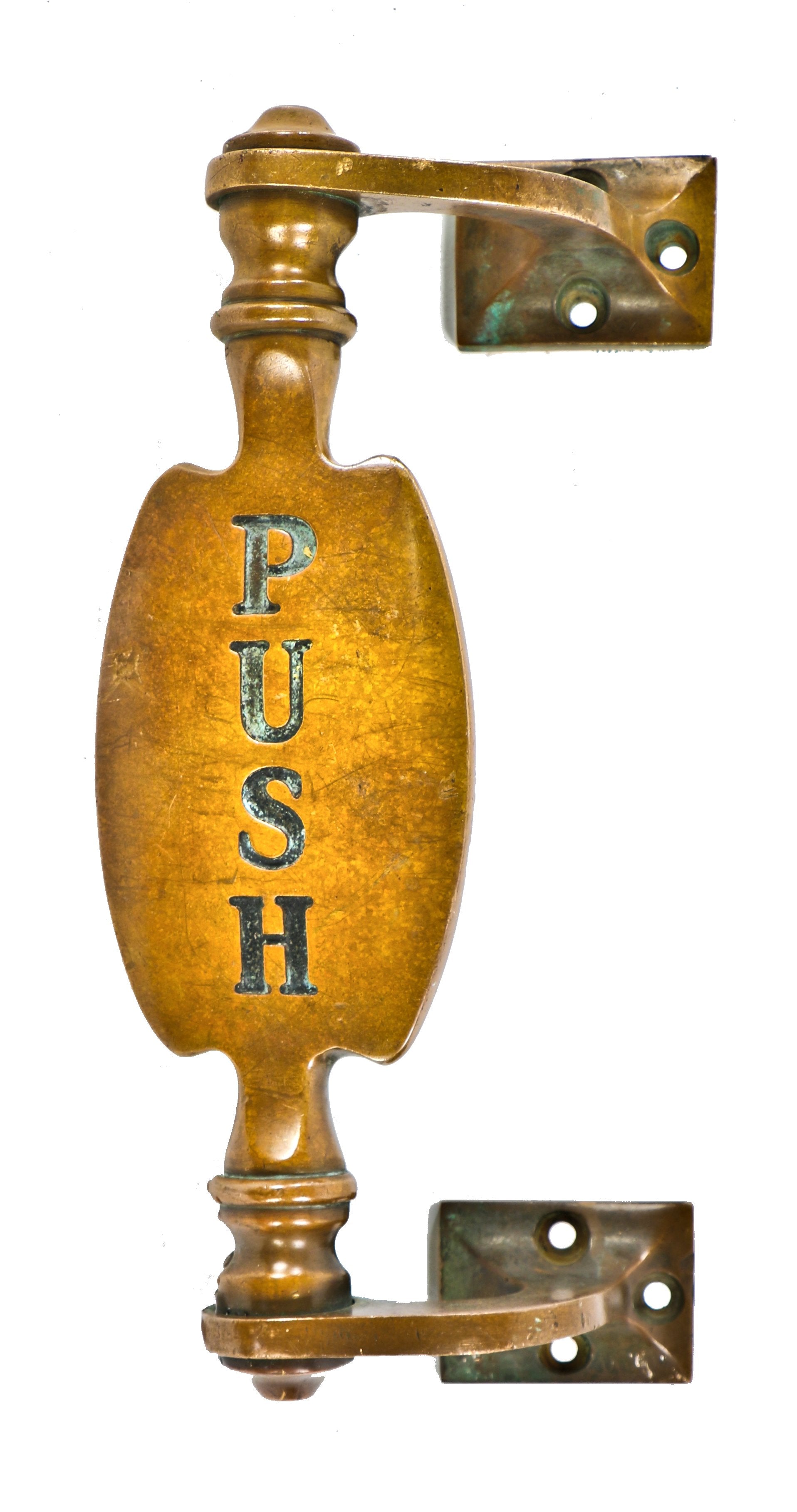 impressive late 19th century all original and nicely aged antique american ornamental cast bronze downtown chicago commercial building "push" handle