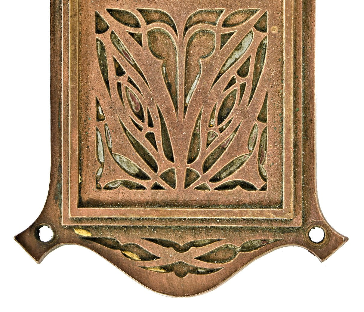 original late 19th century ornamental cast bronze union trust building style oversized entrance door thumblatch handle with cylinder lock opening