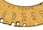 early 20th century antique american industrial stamped yellow brass "8th floor" reliance building chieg engineer master office door key ring with lightly incised markings