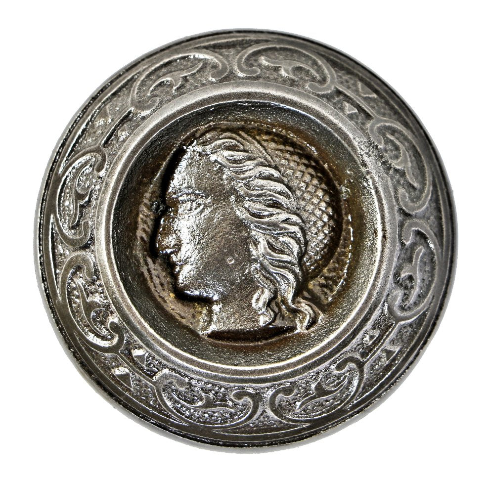 hard to find and highly sought after c. 1870's-1880's antique american "clara burton" refinished figural cast iron doorknob with deeply recessed center