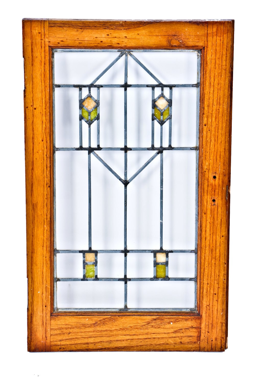 all original and completely intact antique american prairie style american leaded art glass window salvaged from an early 20th century milwaukee bungalow