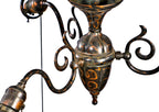 hard to find all original early 20th century oxidized copper-plated antique american interior residential three-arm brass ceiling fixture with intact pull-chain sockets