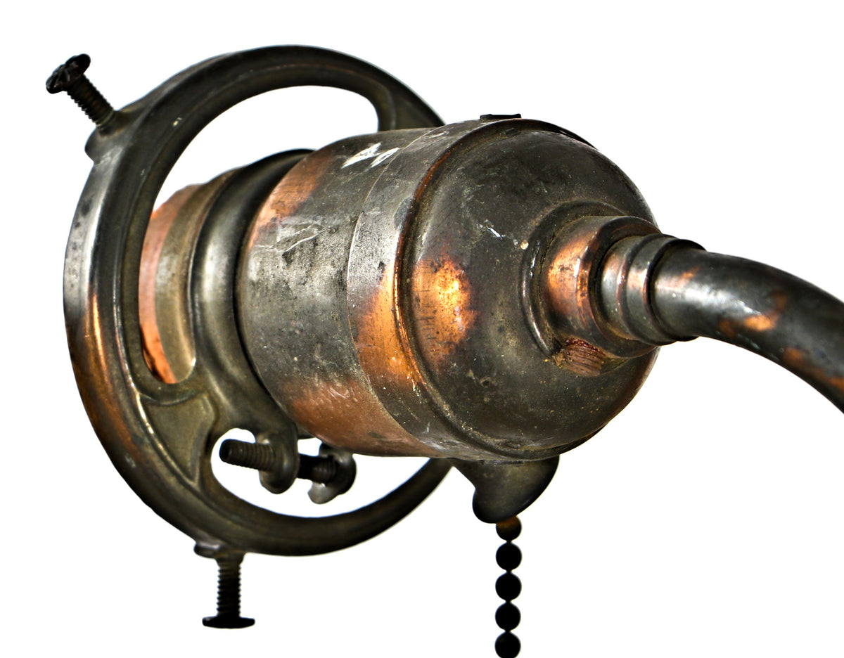 hard to find all original early 20th century oxidized copper-plated antique american interior residential three-arm brass ceiling fixture with intact pull-chain sockets
