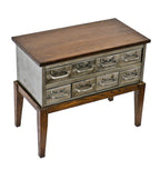 beautifully repurposed c. 1940's vintage american industrial compartmentalized steel cabinet with newly created oak wood four-legged base and tabletop
