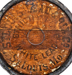 largely intact late 19th century antique american industrial oak wood "white lead" paint keg or barrel with black stenciled manufacturer markings