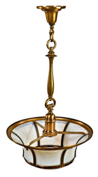 documented early 20th century museum quality original and intact sterling bronze company white opalescent bent glass pendant light salvaged from chicago's union station