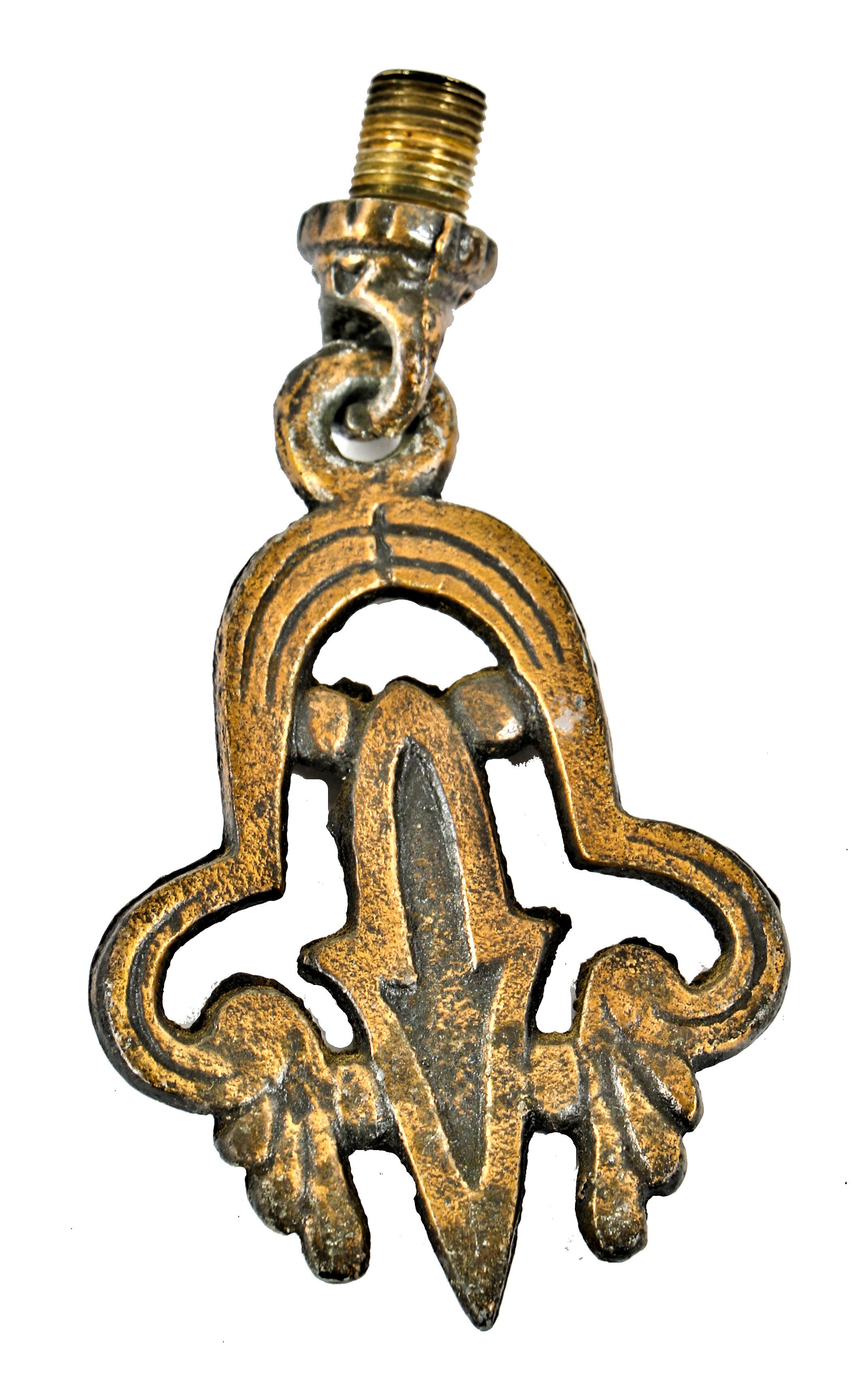 c. 1930's antique american art deco depression era slip shade fixture original antique gold enameled or plated cast aluminum hanging finial