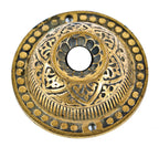 one of four matching c. 1880's ornamental cast bronze exterior residential circular-shaped push button doorbell covers or backplates with nicely aged patina