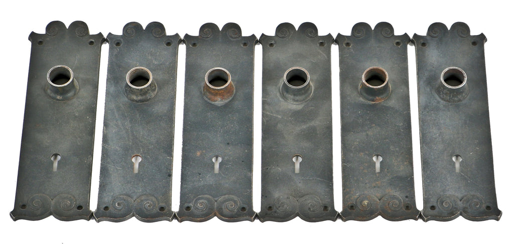 six matching all original bower-barff plated c. 1890's antique american downtown chicago interior reliance building office or passage door escutcheons or backplates