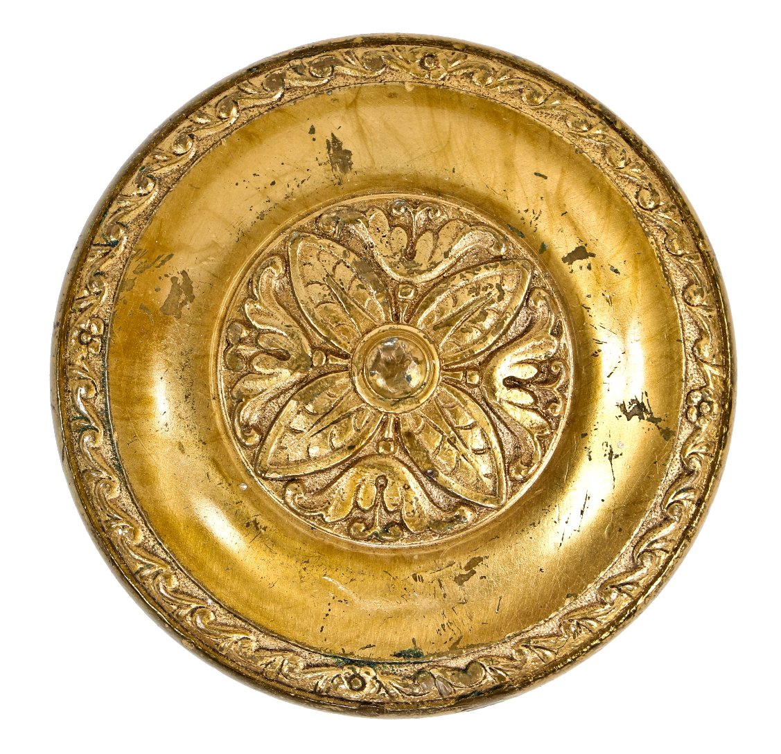rare and original antique c. 1920's cast brass doorknob fabricated by the sargent hardware company for holabird and roche's palmer hotel
