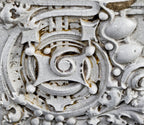 original c. 1920's american white glazed sullivanesque terra cotta chicago auto garage facade mounted panel with rear cavities removed to reduce weight