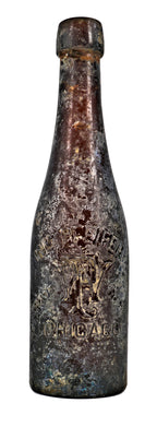 hard to find intact and original late nineteenth century reddish amber glass st. louis weiss style bottle manufactured for chicago bottler william pfeifer