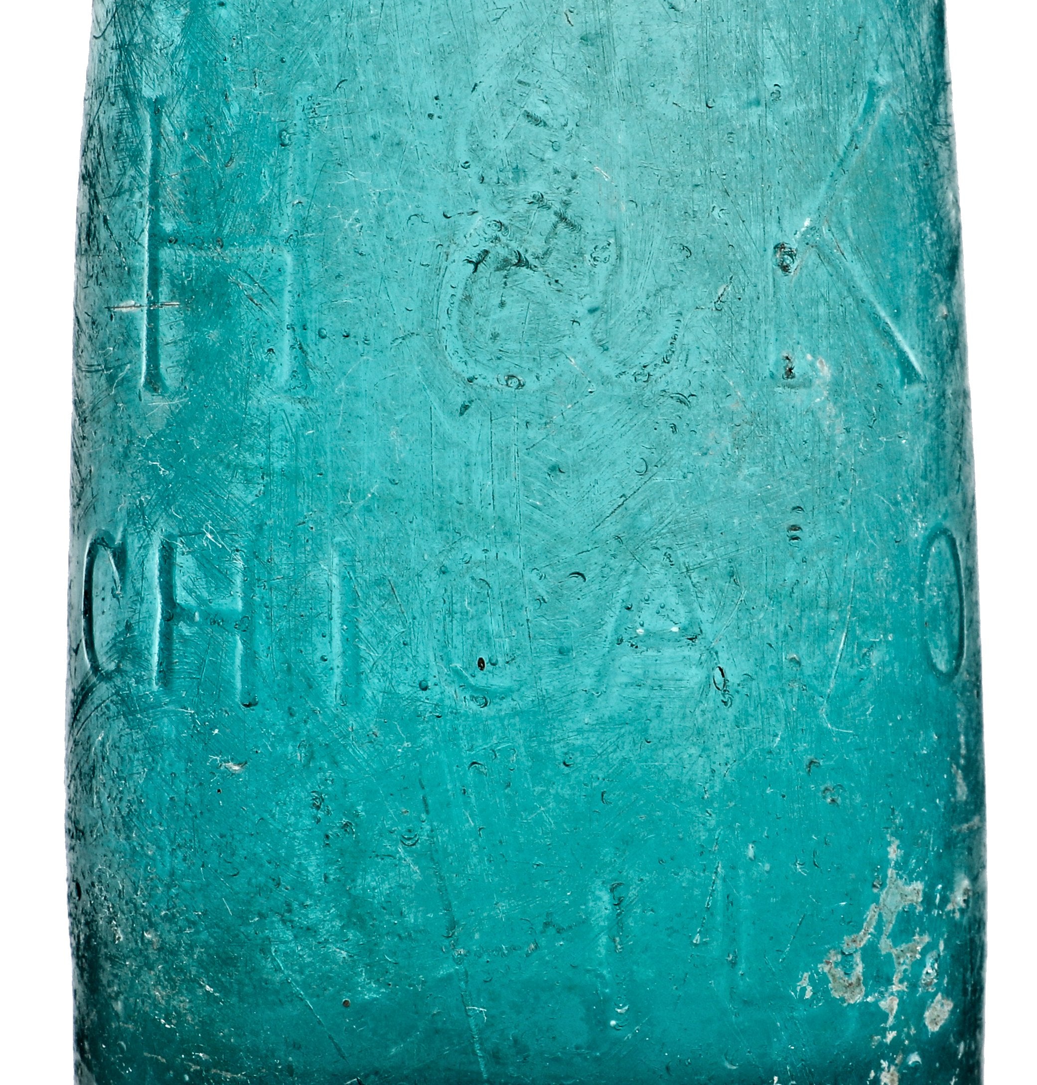 all original and antique c.1870's deep teal aqua glass "h&k" pony blobtop bottle manufactured for hunt & kenyon in chicago, il.