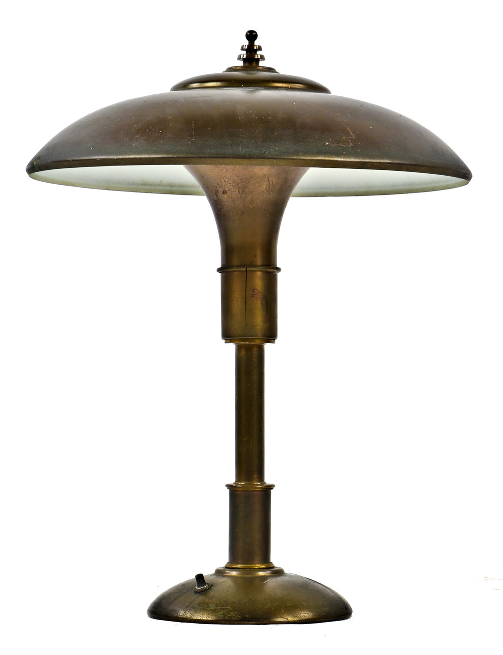 c. 1930's american depression era super streamlined art deco style all original "guardsman junior" spun brass table or desk lamp with original normandy bronze finish